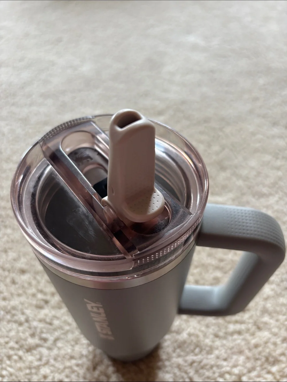 Stanley Gray Travel Mug with Handle and Michigan State Spartan Logo - Picture 3 of 3